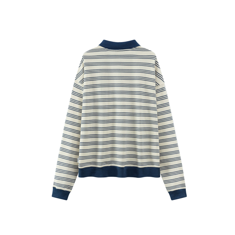 CHUU Striped Polo Neck Loose Fit T-Shirt