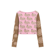 Dancing Circle Long-Sleeves Crop Top