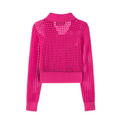 Hot Pink Cherry Crochet Crop Cardigan