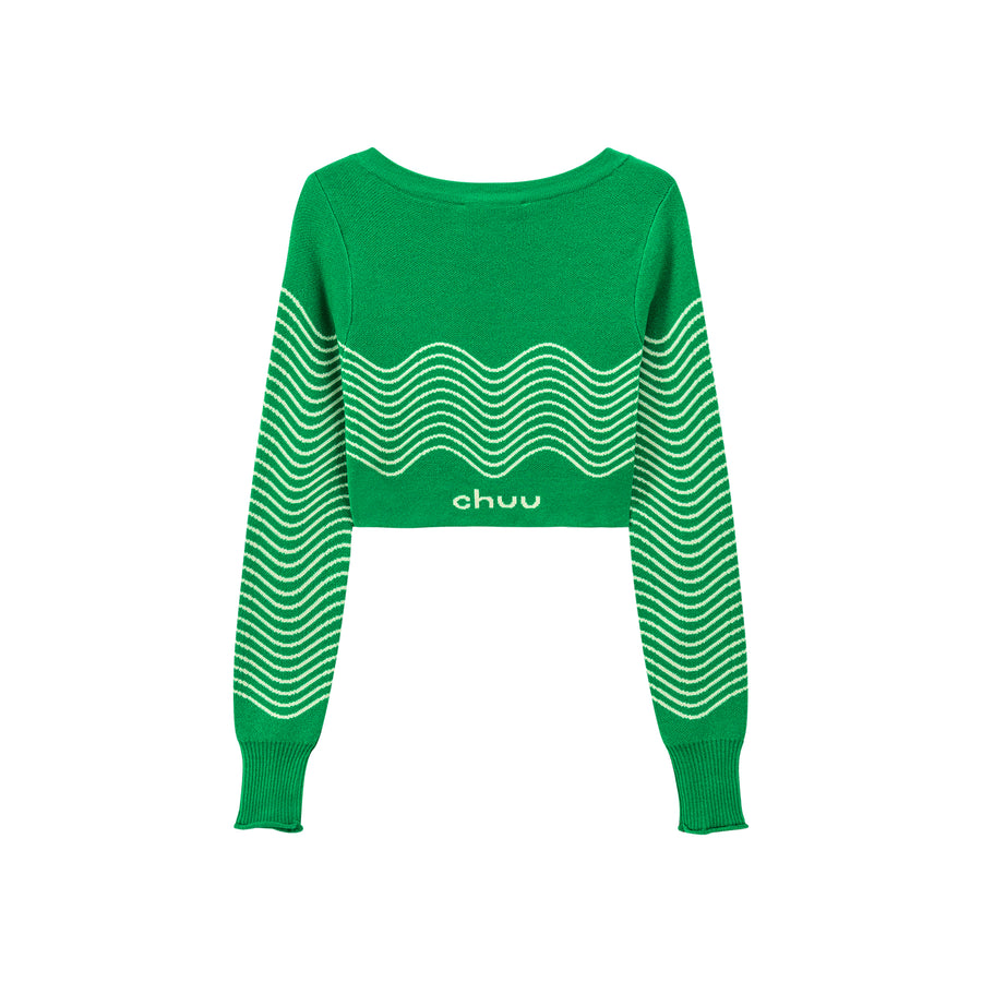 CHUU Chuu Wavy Pattern Crop Knit Sweater