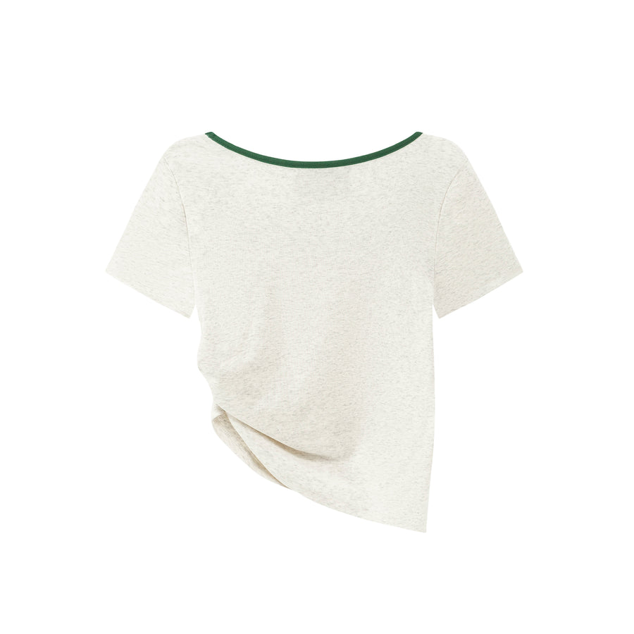 CHUU Unbalanced Side Shirring Top