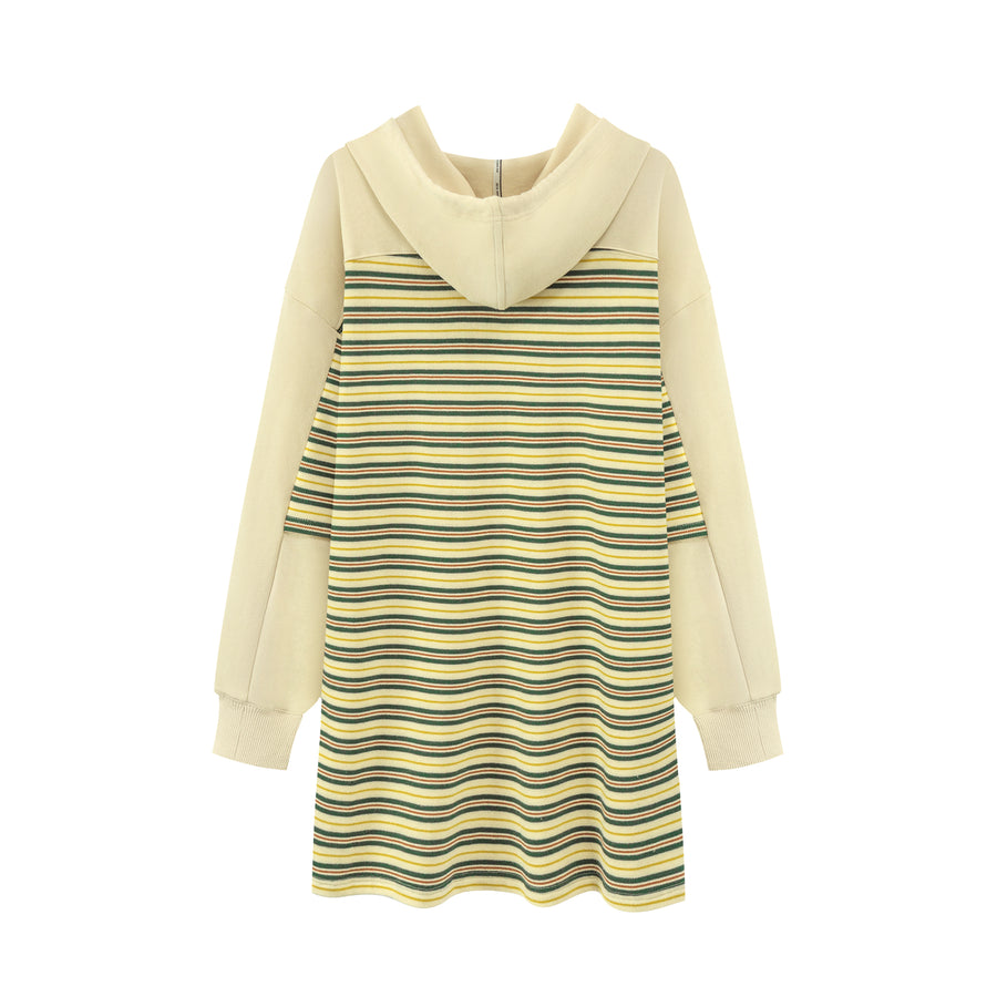 CHUU Loose Striped Hoodie Dress