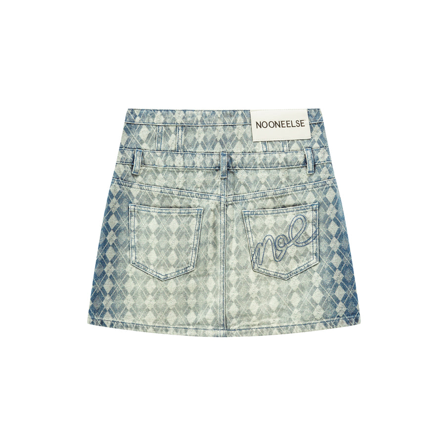 CHUU Gradient Argyle Denim Skirt