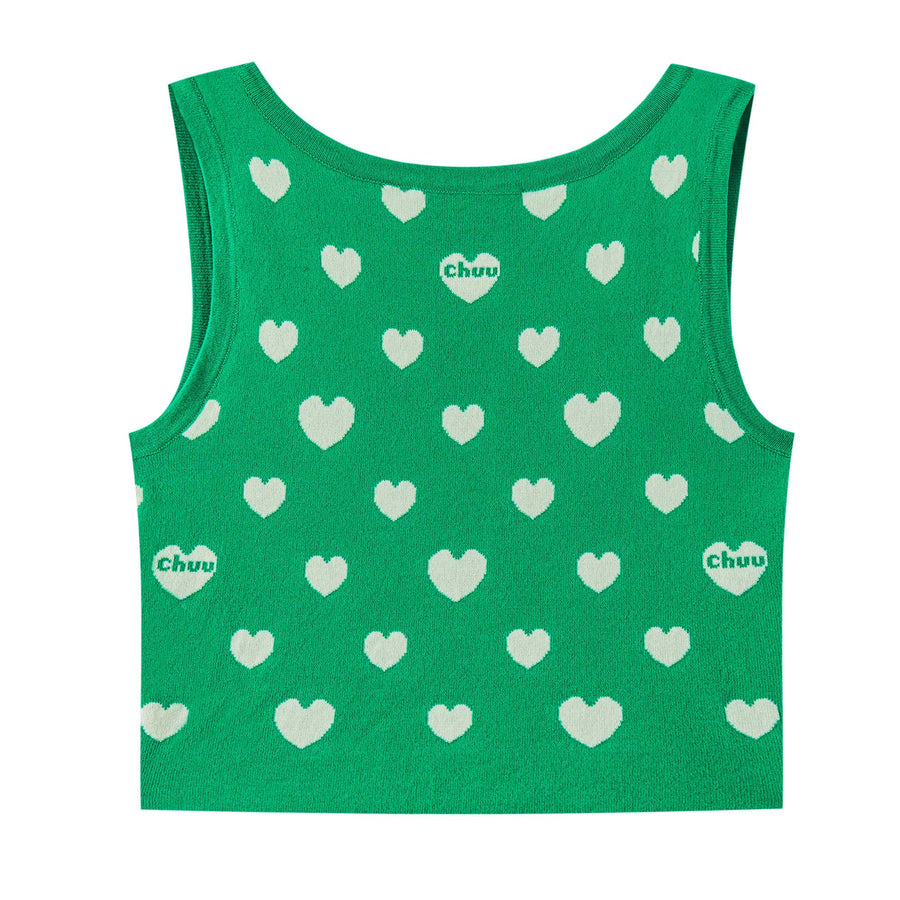 CHUU Heart Print Knit Sleeveless Top