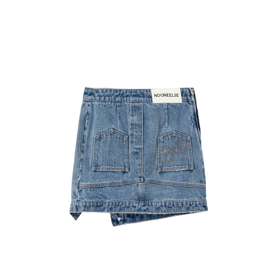 CHUU Unbalanced A-Line Denim Skirt