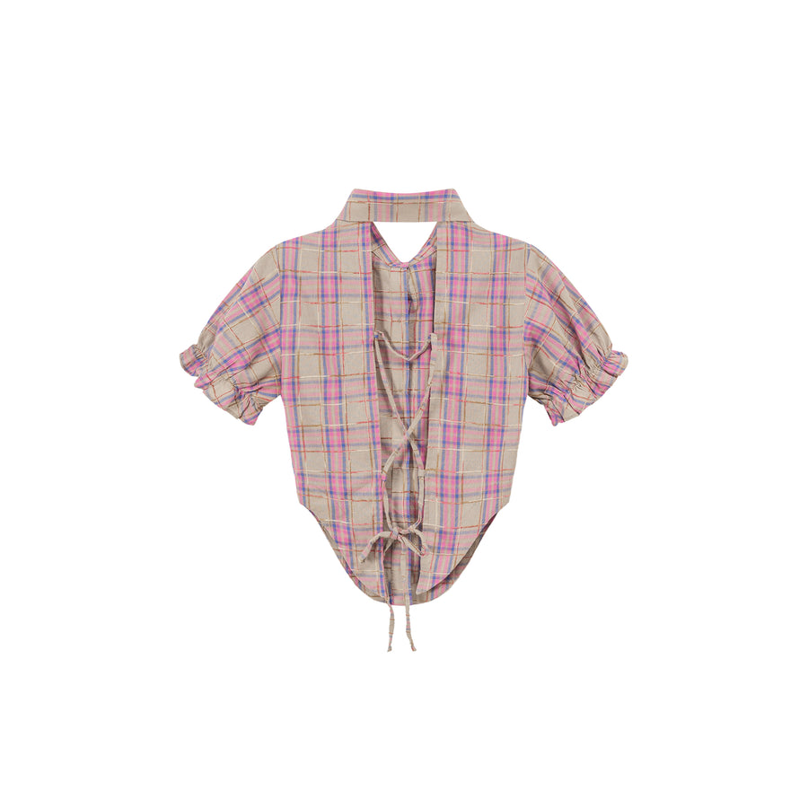 CHUU Eyelet Back Cut Out Check Shirt