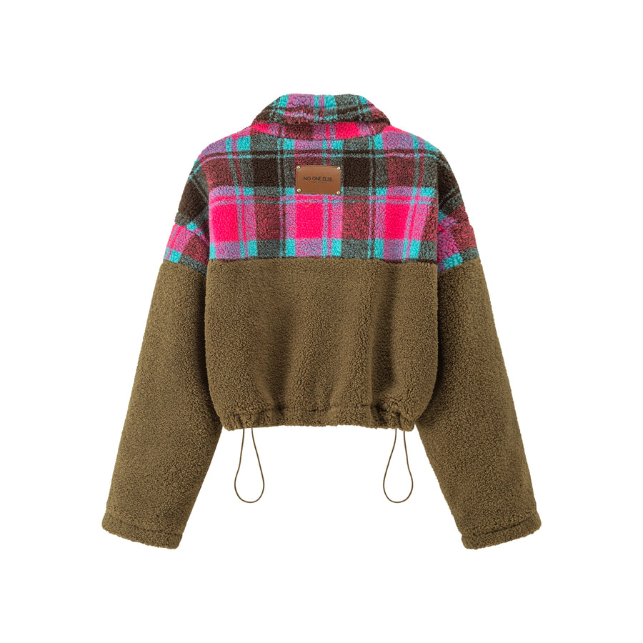 CHUU Crop Check Half Zip-Up Sweater