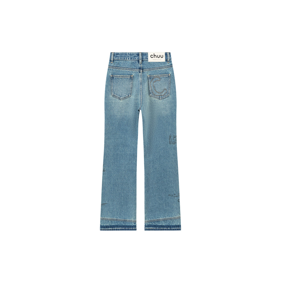 CHUU Written Notes Slim Bootcut Denim Jeans