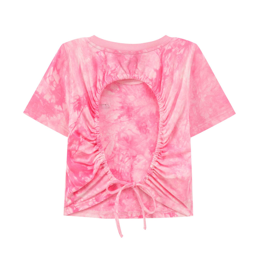 CHUU Open-Back Shirring Tie-Dye Crop Top