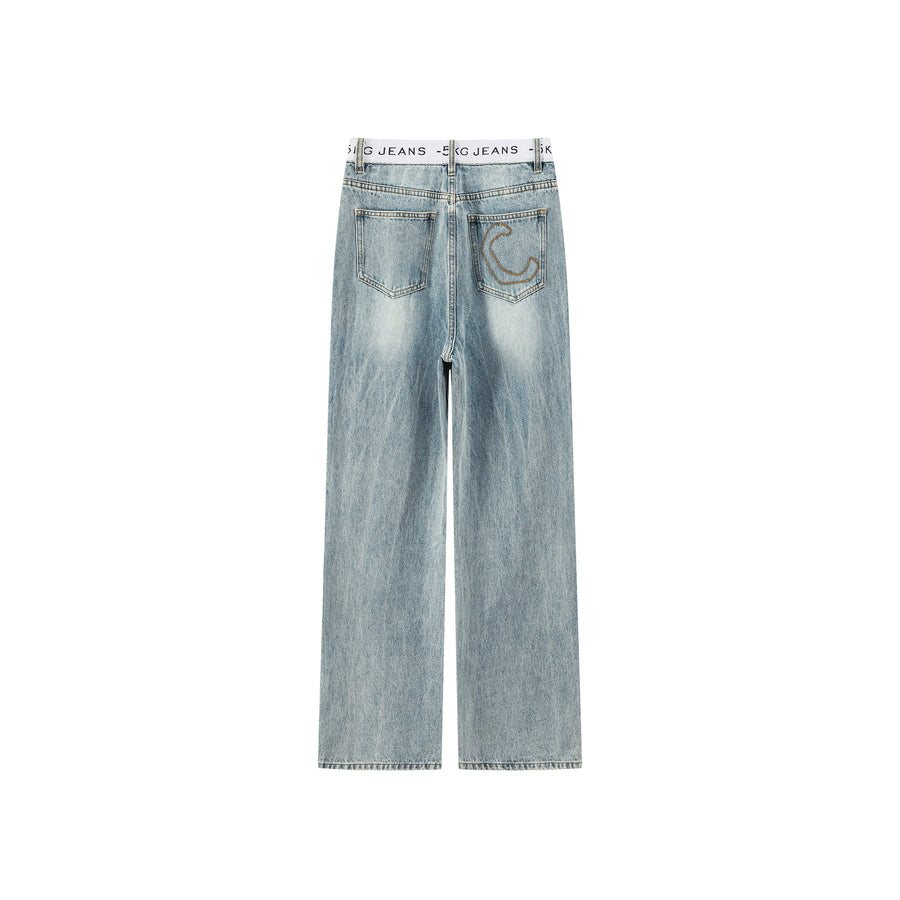 CHUU Star Power Ribbed High Waist Straight Jeans