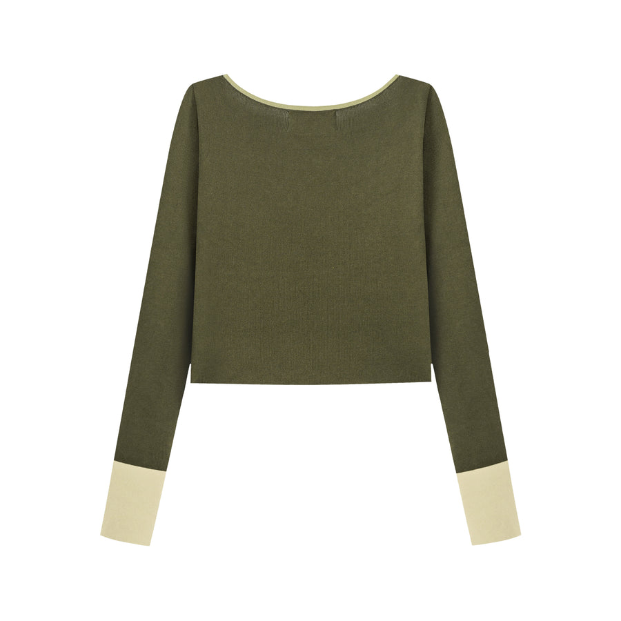 CHUU Round Neck Lettering Long Sleeve Crop Knit Top