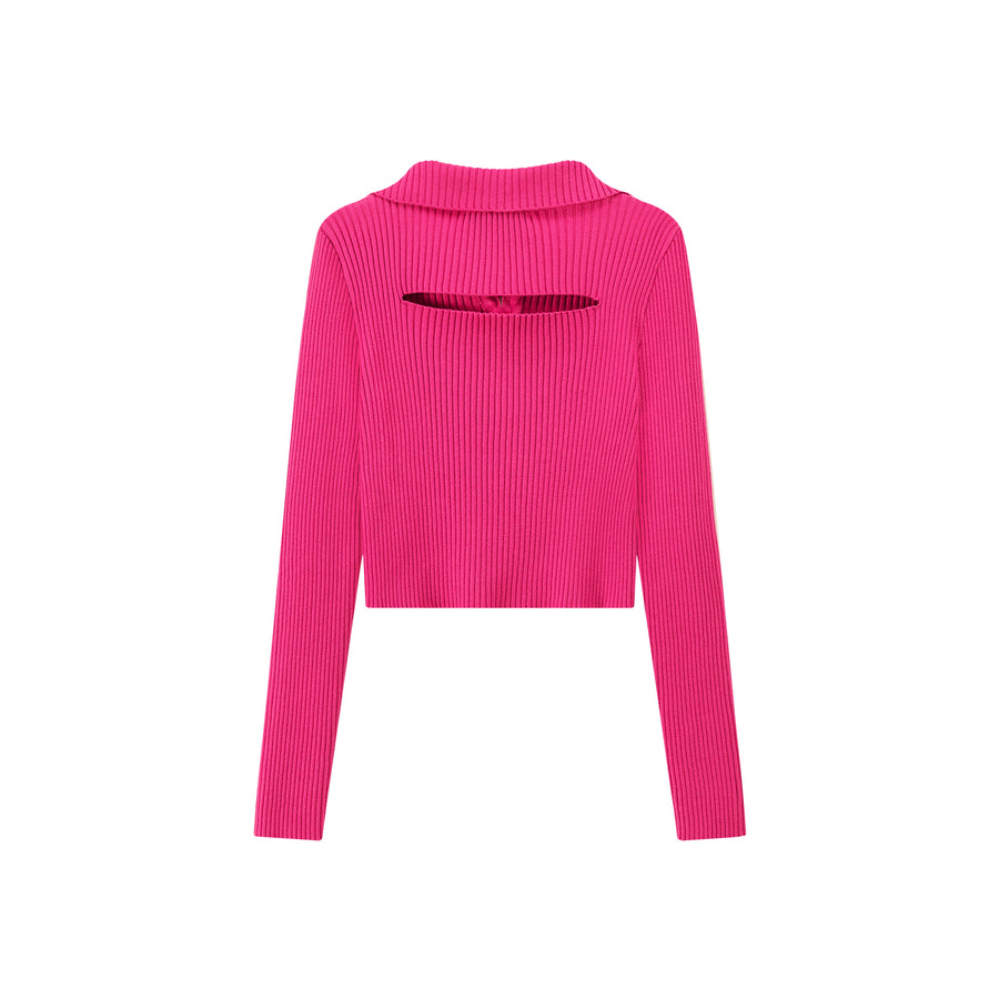 CHUU Memories Slit Half Zip-Up Cropped Knit Top