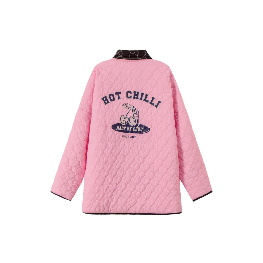 CHUU Blazing Cherry Heart Quilted Jacket