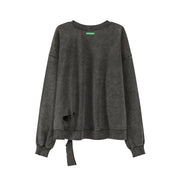 Unbalanced Distressed Long Sleeve Sweater