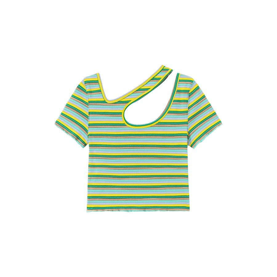 CHUU Color Stripe Cut Out T-Shirt