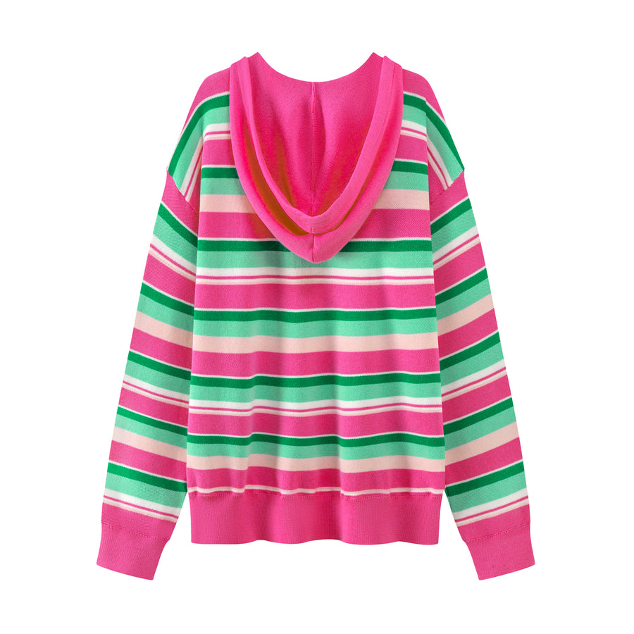 CHUU A Quick Run Rainbow Stripe Hooded Knit Hoodie