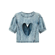 Back Heart Cutout Denim Jacket