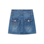 Double Belted Mini Denim Skirt