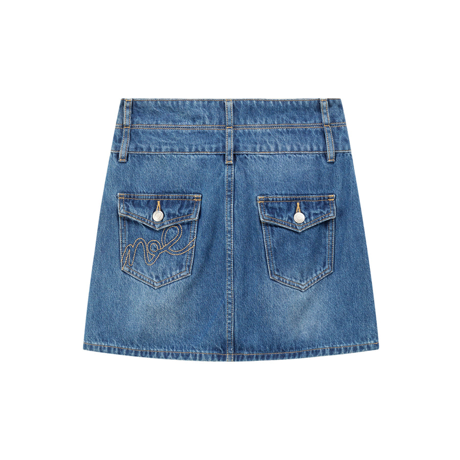 CHUU Double Belted Mini Denim Skirt