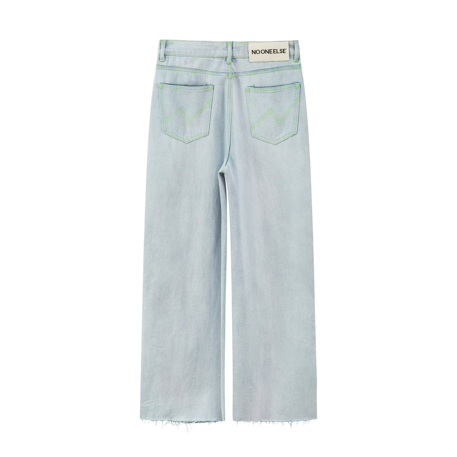 CHUU Damaged Wide Straight Jeans