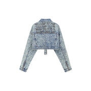 Fringe Trim Denim Cropped Jacket