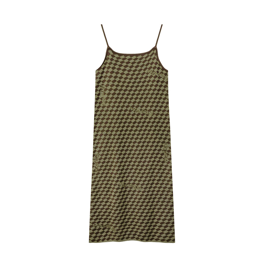 CHUU A-Line Slit Check Sleeveless Dress