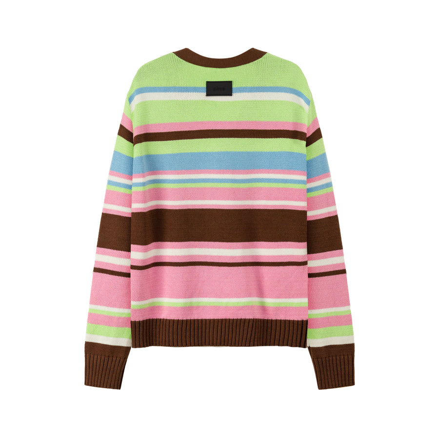 CHUU Planet Chuu Embroidered Stripe Cardigan