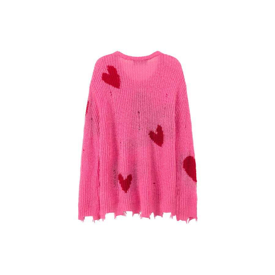 CHUU Distressed Heart Loose Fit Sweater