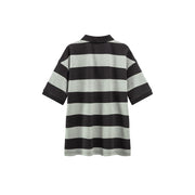 Striped Polo Neck Loose T-Shirt