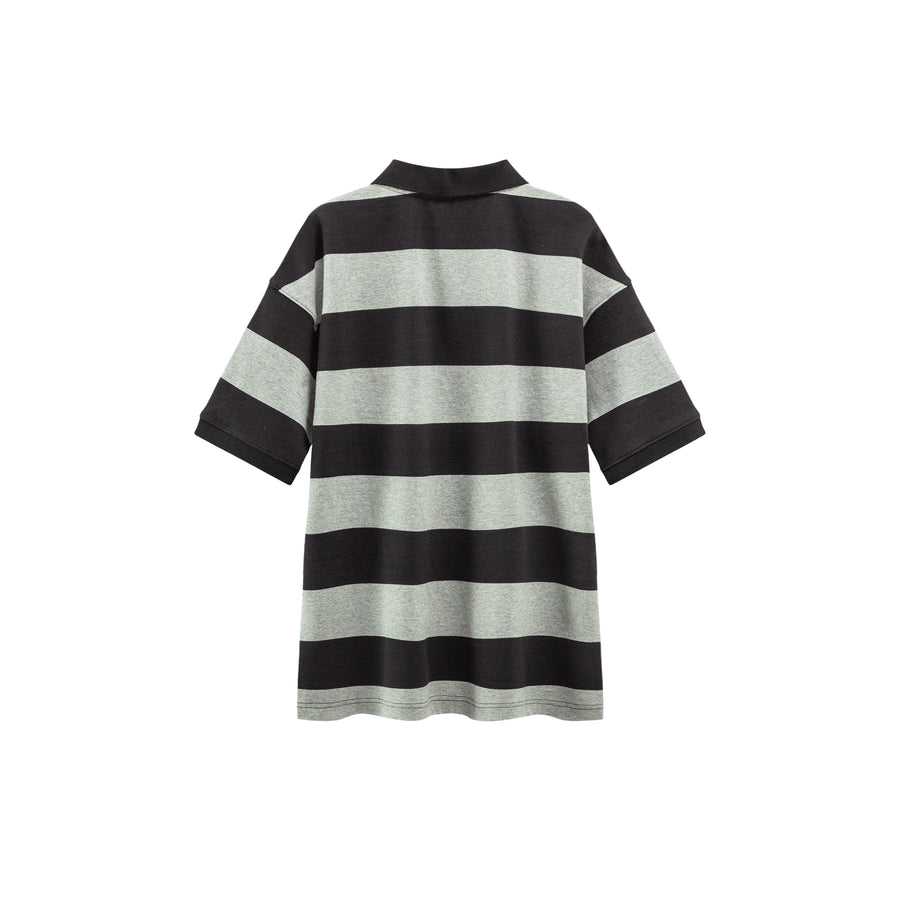 CHUU Striped Polo Neck Loose T-Shirt