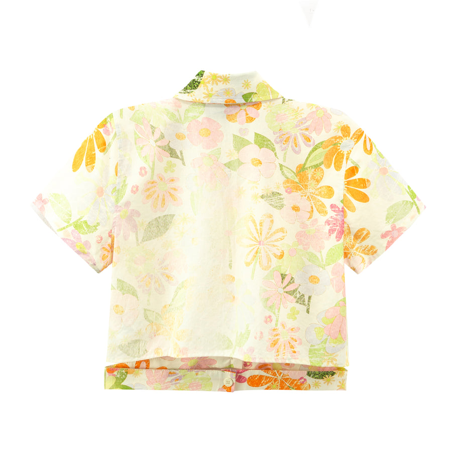 CHUU Flower Cropped Wrap Shirt