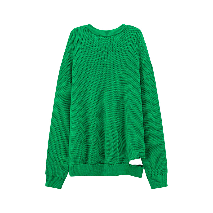 CHUU Bold Ribbed Slit Knit Sweater