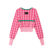 2-Layers Chest Cutout Check Knit Sweater