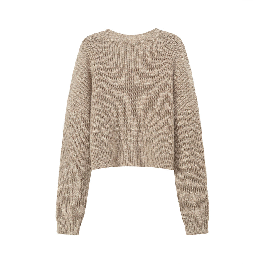 CHUU Crazy Chill Ribbed Loose Crop Knit Sweater