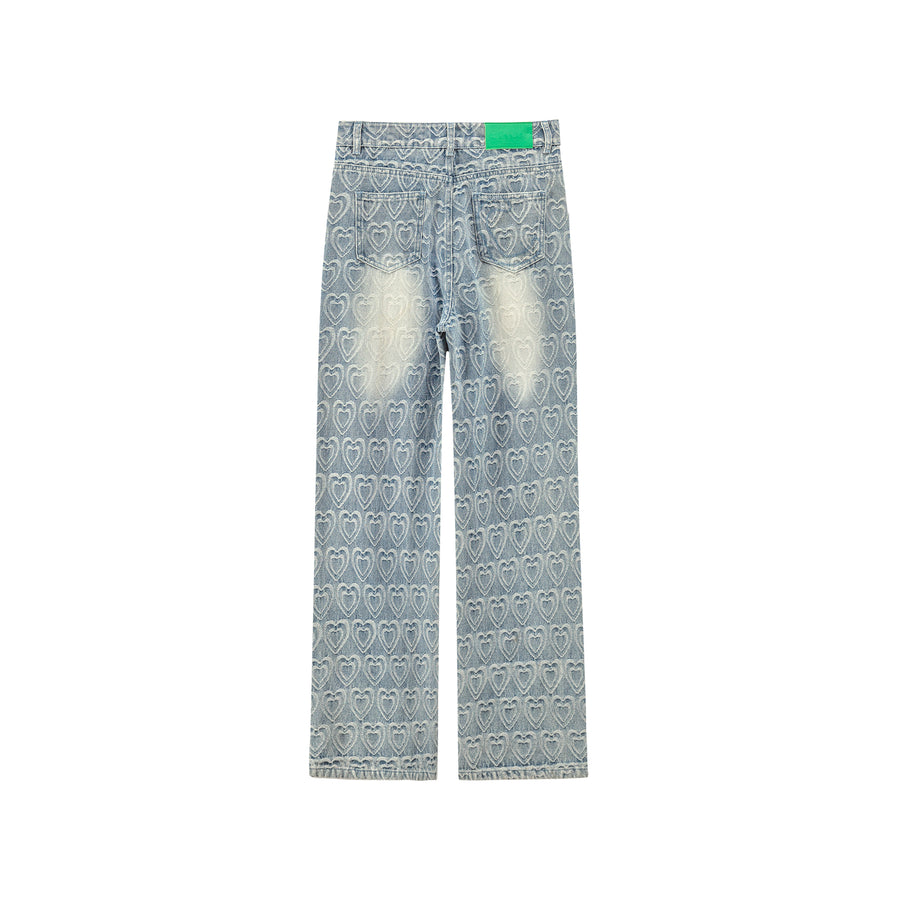 CHUU Heart Logo Washed Wide Denim Pants