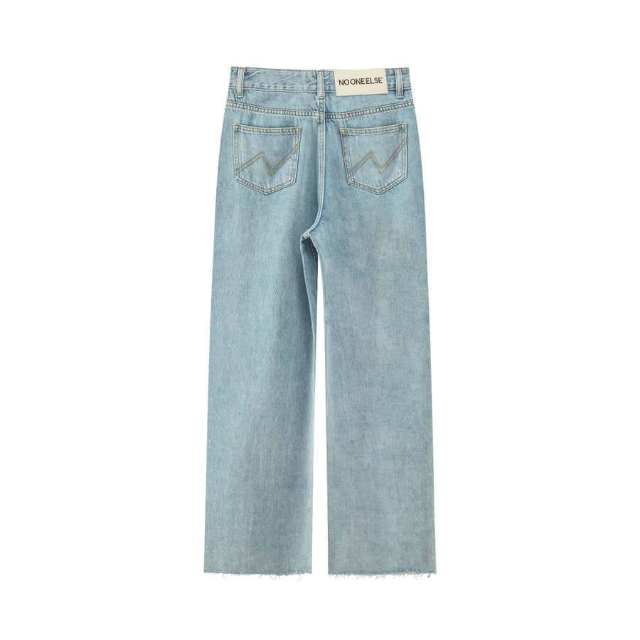 CHUU Rough Damaged Wide Jeans