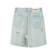 Wide Washed Denim Bermuda Shorts