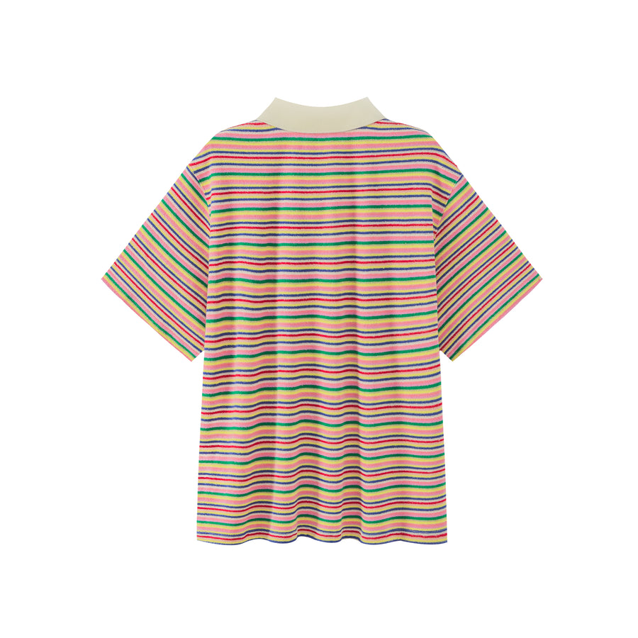 CHUU Rainbow Stripes Loose Fit Polo T-Shirt