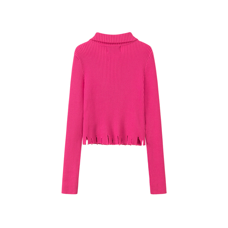 CHUU Polo Neck Slit Cropped Knit Top