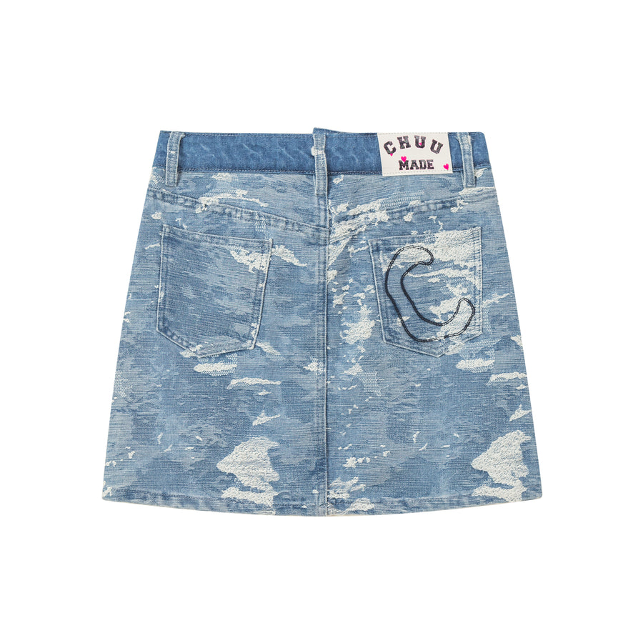 CHUU Washed Denim Unbalanced Mini Skirt