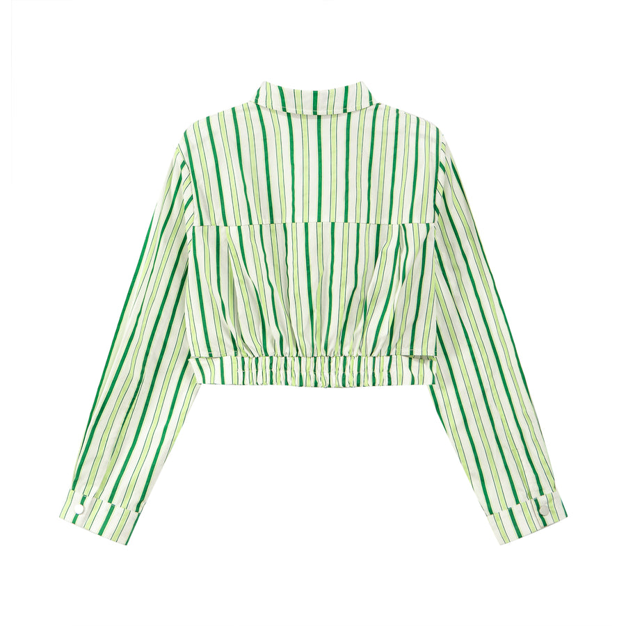 CHUU Cutout Striped Crop Shirt