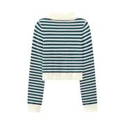 I Own A Yacht Polo Neck Stripe Cropped Knit Top