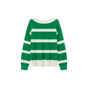 Color Matching V-Neck Striped Knit Sweater