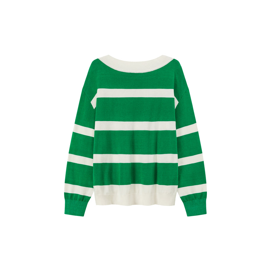 CHUU Color Matching V-Neck Striped Knit Sweater