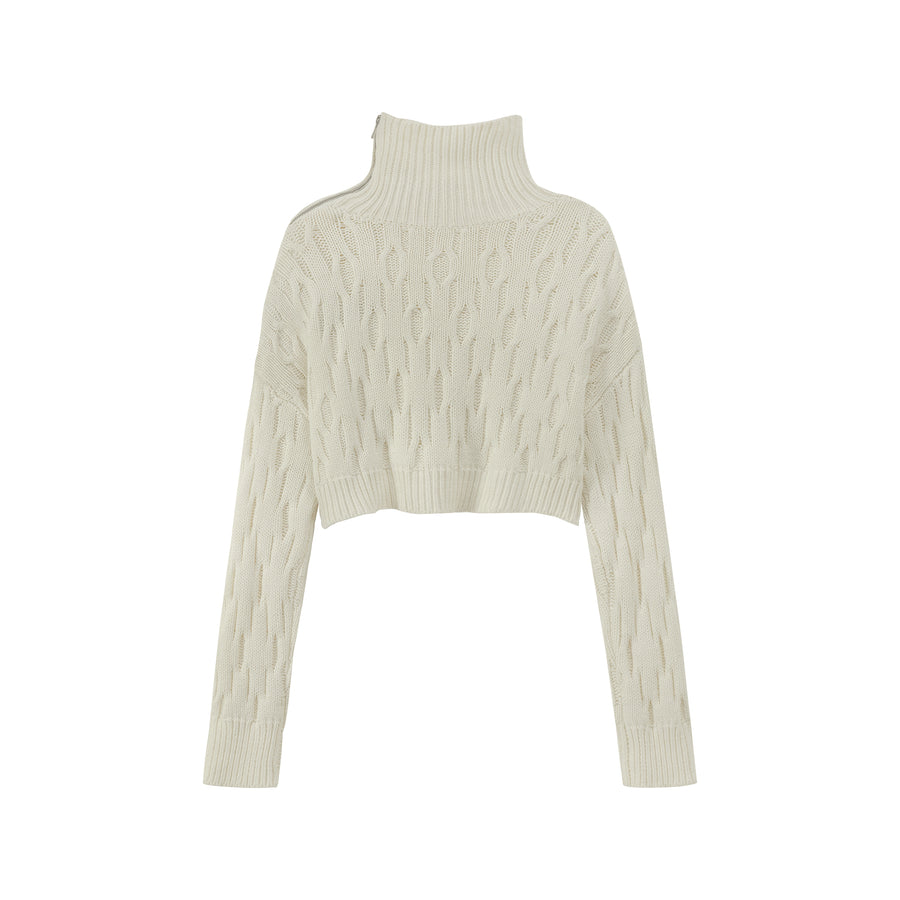 CHUU High-Neck Zip-Up Cropped Knit Top