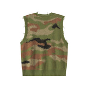 Noe Distressed Camouflage Print Sweater Vest