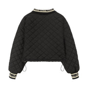 V-Neck Cropped Quilted Padded Sweater