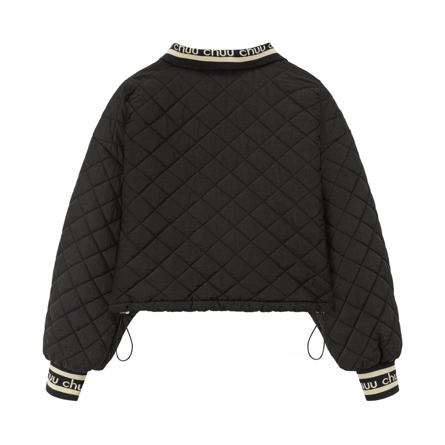 CHUU V-Neck Cropped Quilted Padded Sweater