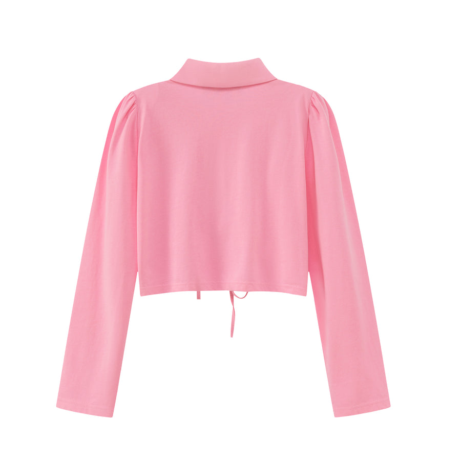 CHUU Loosefit Polo Shirring Crop Top