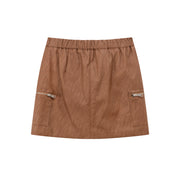 Zip-Up Leather A-Line Skirt